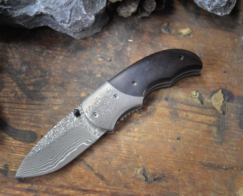 Damascus Stubby Kleines Einhandmesser Klappmesser